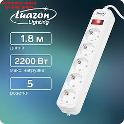 Сетевой фильтр белый Luazon Lighting, 5 розеток, 1.8 м, 2200 Вт, 3 х 0.75 мм2, 10 А, 220 В
