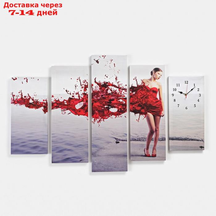 Часы настенные модульные "Девушка в красном", 80 × 140 см - фото 1 - id-p221889545