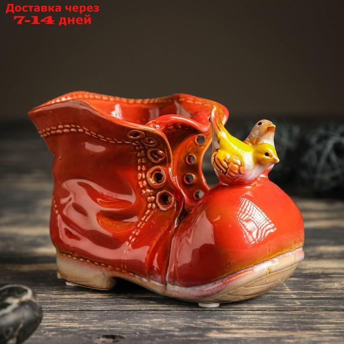 Кашпо керамическое "Ботинок с птичками красный" 8*13*10 см - фото 1 - id-p221889573