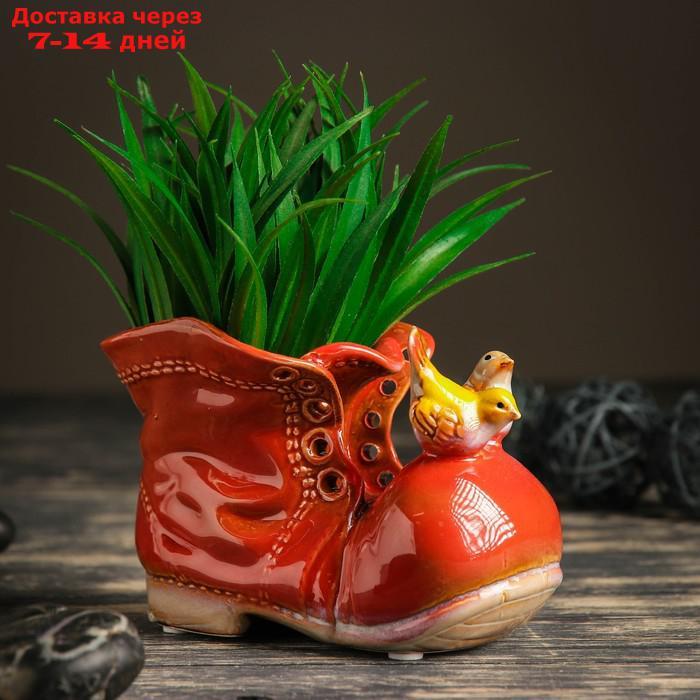 Кашпо керамическое "Ботинок с птичками красный" 8*13*10 см - фото 2 - id-p221889573