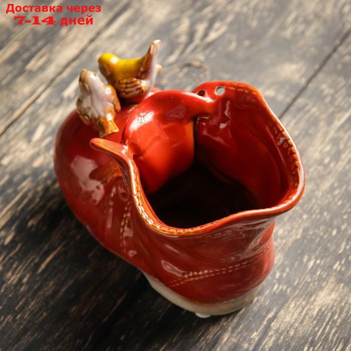 Кашпо керамическое "Ботинок с птичками красный" 8*13*10 см - фото 3 - id-p221889573
