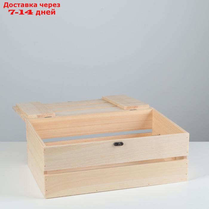 Ящик деревянный 35×23×13 см подарочный с реечной крышкой на петельках с замком - фото 2 - id-p221889661
