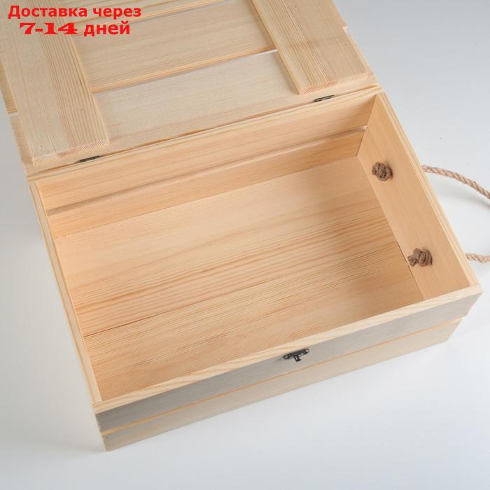 Ящик деревянный 35×23×13 см подарочный с реечной крышкой на петельках с замком - фото 3 - id-p221889661