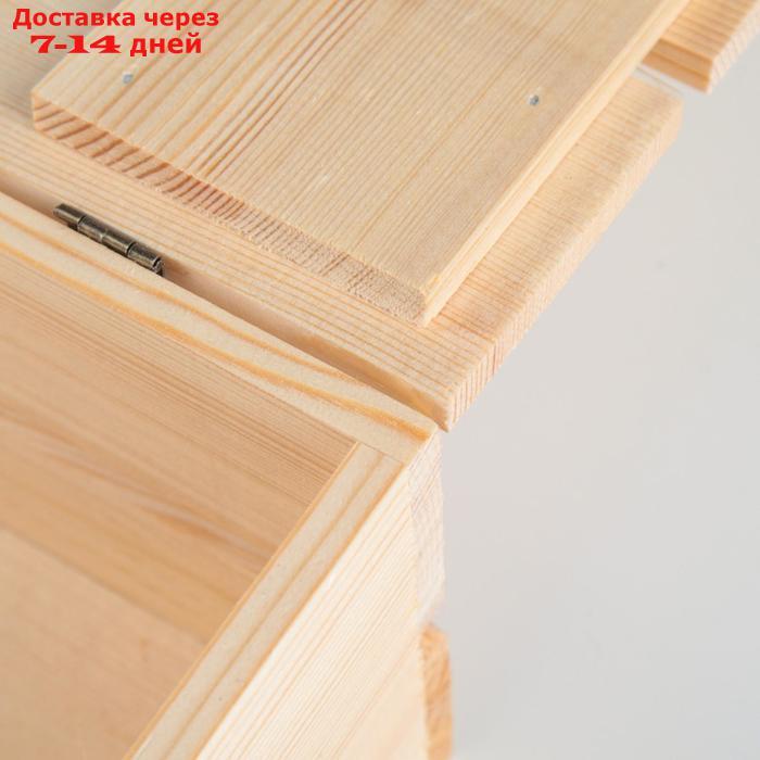 Ящик деревянный 35×23×13 см подарочный с реечной крышкой на петельках с замком - фото 4 - id-p221889661