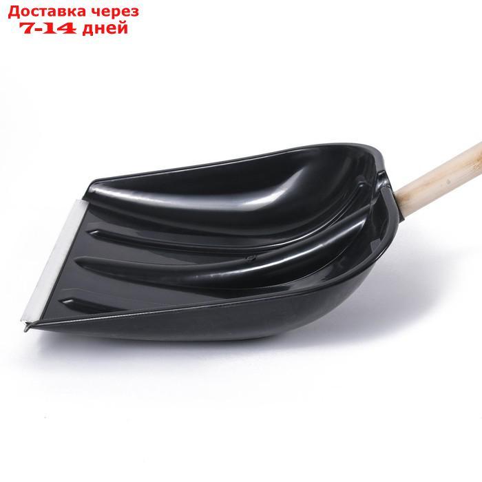 Лопата пластиковая, ковш 410 × 415 мм, с металлической планкой, деревянный черенок, с ручкой - фото 8 - id-p221890890