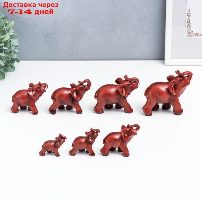Сувенир полистоун под красное дерево набор 7 шт "Стадо слонов" 9;7,5;7;6,5;5,3, 4,8,4 см - фото 1 - id-p221891348