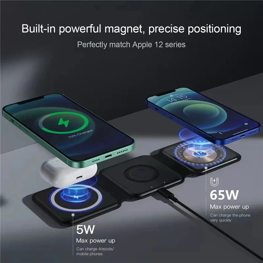 Складная магнитная док-станция зарядки Magnetic Wireless charger 3 в 1 - фото 5 - id-p222018008