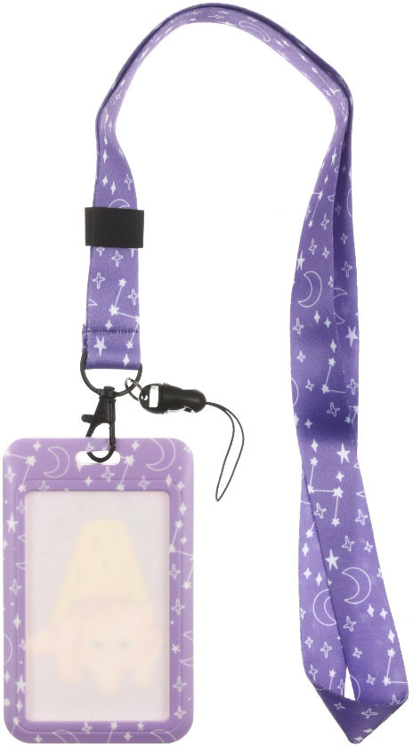 Бейдж пластиковый на тесьме с карабином Meshu 50*80 мм, Ufo Cat, фиолетовый