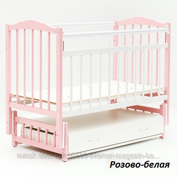 Детская кроватка-маятник с ящиком "Bambini" Бамбини. Бело-розовая. Доставка. - фото 1 - id-p32033032