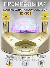 Караоке система для дома SDRD SD-308 с 2 микрофонами и дискошаром