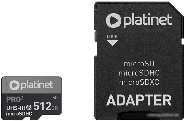 Карта памяти Platinet Pro 3 microSDXC PMMSDX512UIII 512GB + адаптер - фото 1 - id-p222051413