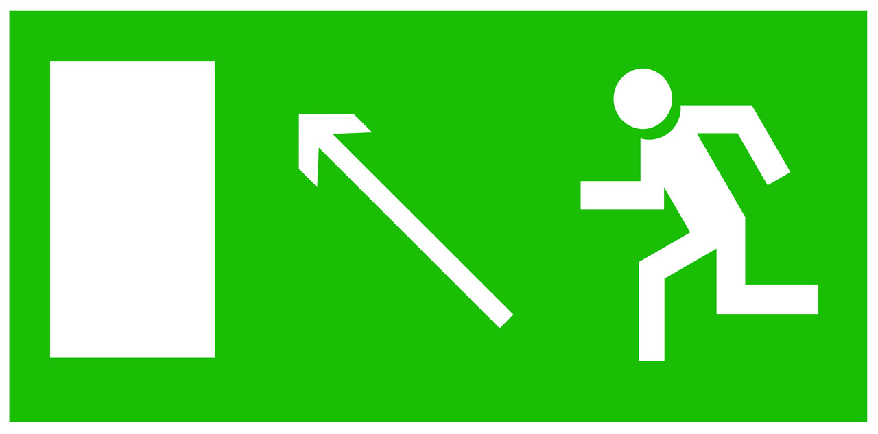 Табличка Направление к эвакуационному выходу налево вверх