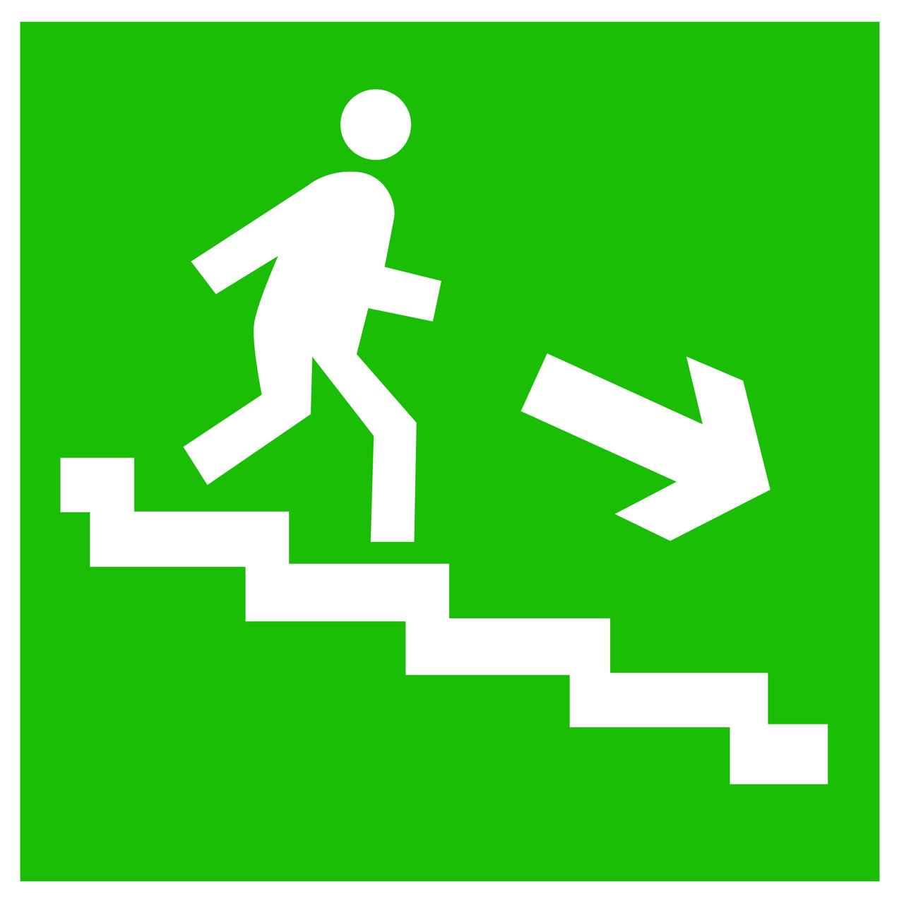 Табличка Направление к эвакуационному выходу по лестнице вниз (правосторонний)