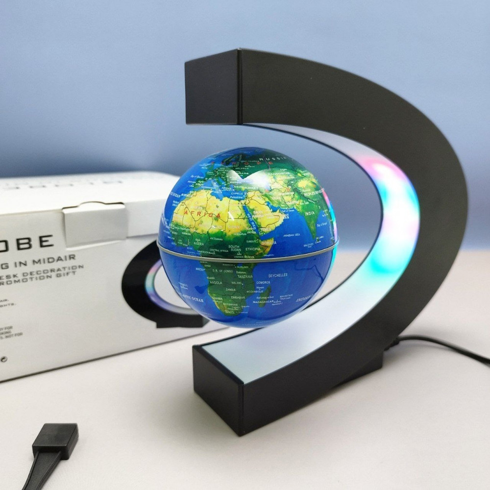 Магнитный левитирующий глобус с подсветкой Globe floating in midair / Светильник - ночник с RGB подсветкой - фото 4 - id-p222069776