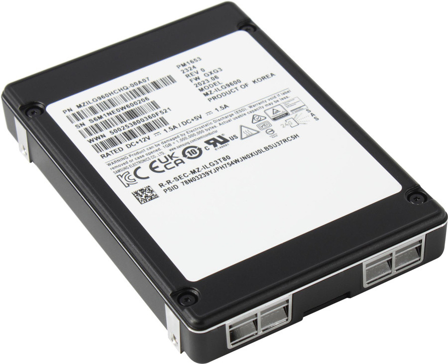 Накопитель SSD 960 Gb SAS 24Gb/s Samsung PM1653 MZILG960HCHQ-00A07 2.5" 15mm, SAS 24Gb/s, 3D TLC, R/W 4200/up - фото 1 - id-p214271080