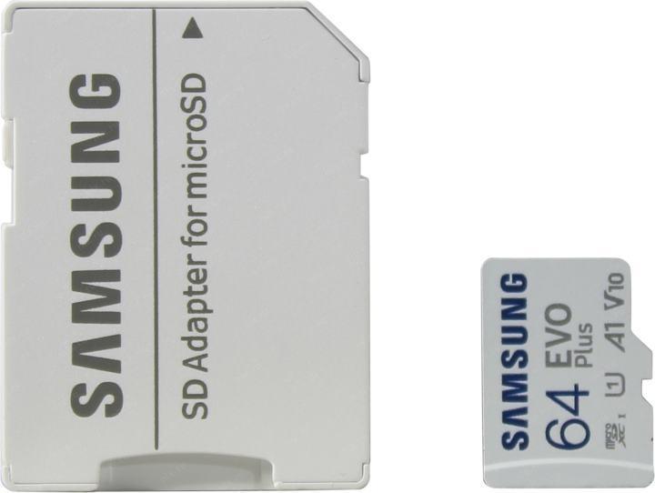 Карта памяти Samsung EVO Plus MB-MC64KA microSDXC Memory Card 64Gb Class10 UHS-I U3+microSD-- SD Adapter - фото 1 - id-p222074522