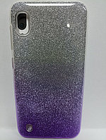 Чехол Samsung A10 с блестками серебро серебристо фиолетовый