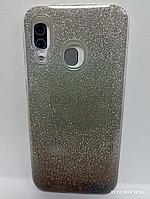 Чехол Samsung A40 с блестками золотистый серебристо золотой