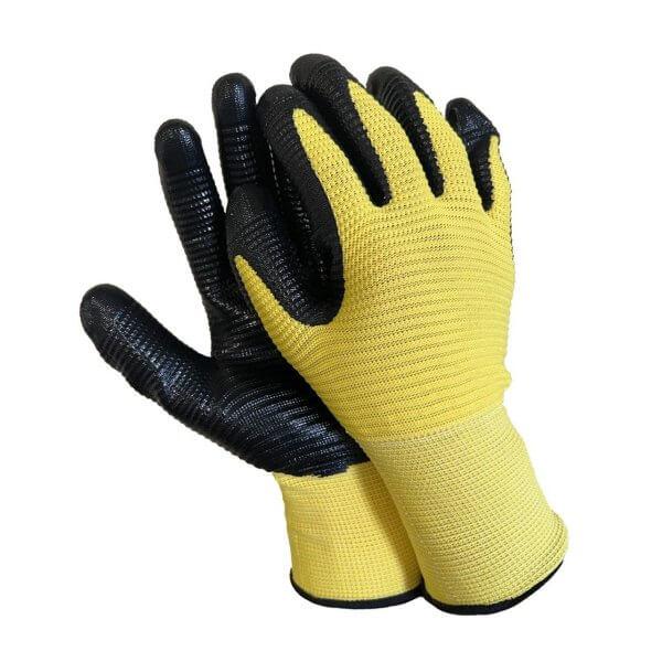 Перчатки из желтого полиэстра с черным усиленным нитриловым покрытием // КИТАЙ - фото 1 - id-p222166298