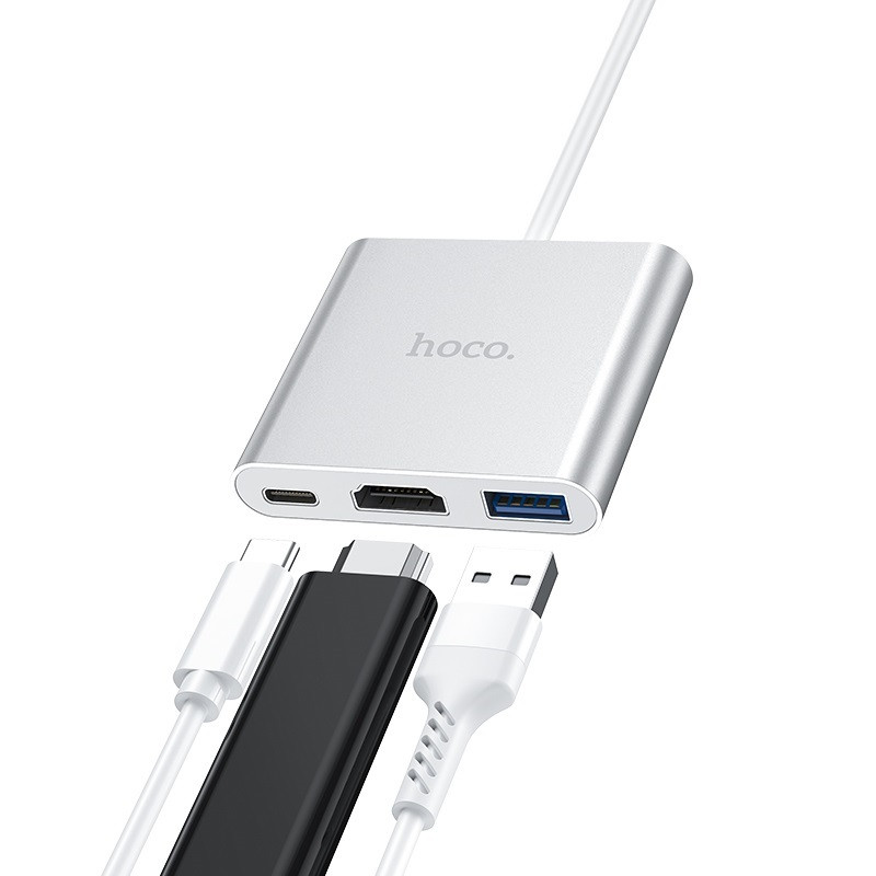 Переходник конвертер HOCO HB14 Type-C -> USB3.0 + HDMI + Type-C - фото 2 - id-p218673208