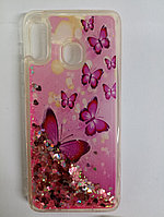 Чехол Samsung A20/A30 с переливашками бабочки розовые