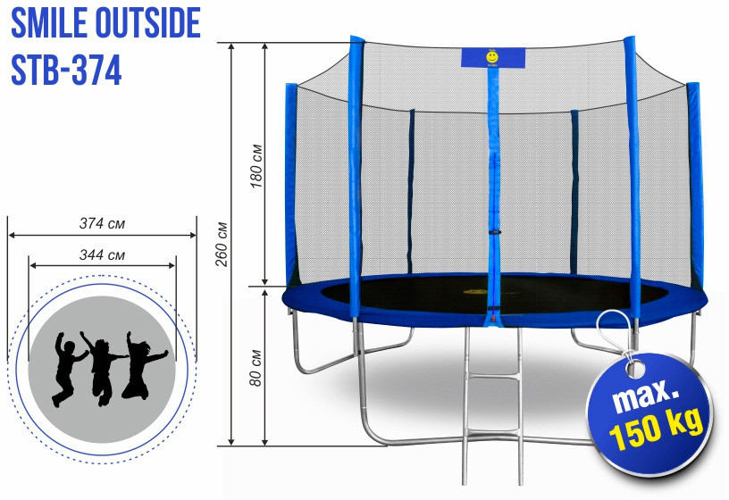 Батут Smile STB-374 с защитной сеткой и лестницей - фото 5 - id-p222181198