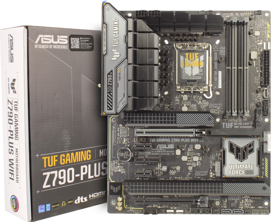 Материнская плата ASUS TUF GAMING Z790-PLUS WIFI, LGA1700, Z790, 4*DDR5, HDMI+DP, 4xSATA3 + RAID, M2, Audio, - фото 1 - id-p216355441