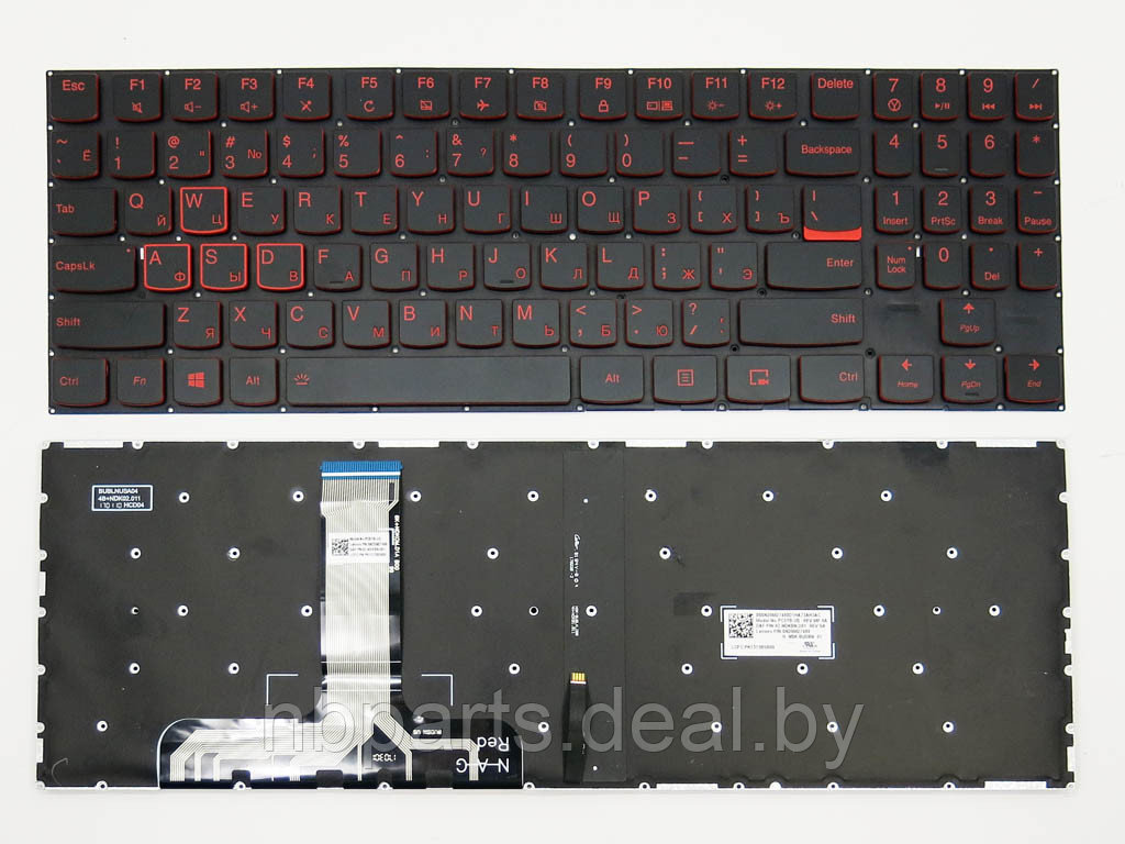 Клавиатура для ноутбука Lenovo Legion Y520, чёрная, с красной подсветкой, RU - фото 1 - id-p111769825