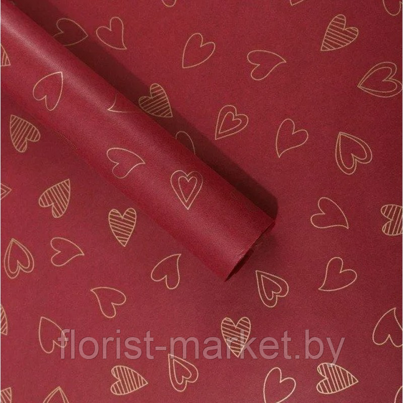 Тишью "Сердца" 50*70см, 28 л, красный/золото