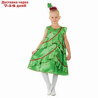 Карнавальный костюм "Ёлочка атласная", платье, ободок, р-р 30, рост 116 см