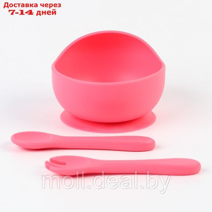Тарелка детская на присоске и столовые приборы, Крошка Я, розовый - фото 1 - id-p222178681