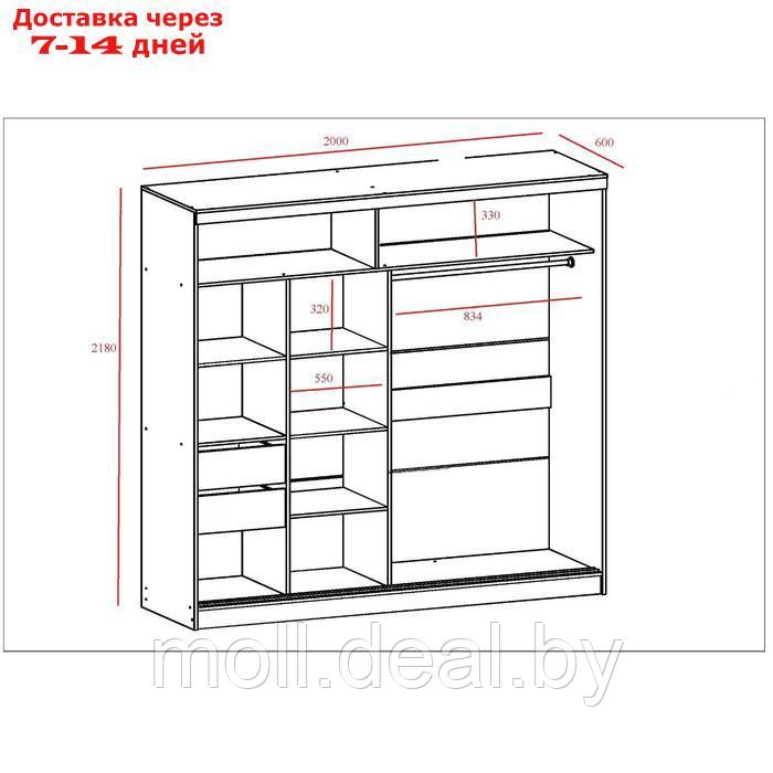 Шкаф-купе 2000 Тодор, 2000х620х2200, Бетон/Белый глянец - фото 3 - id-p222168141