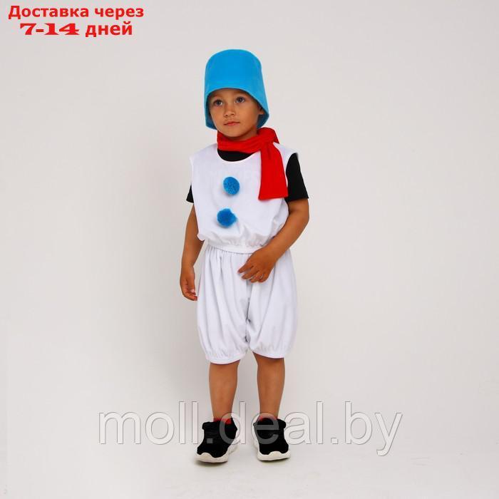 Карнавальный костюм Снеговик плюшевый с голубым ведром,бермуды,жилет,шарф,ведро,р-р28,р98-10 - фото 1 - id-p222168145