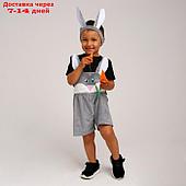 Карнавальный костюм Зайчик серый с мордочкой,п/комбинезон,повязка с ушками,плюш,р-р30,р110-1