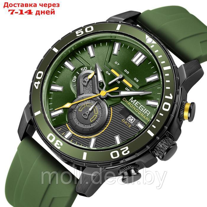 Часы наручные мужские, d-4.6 см, с хронографом, 3 АТМ, светящиеся, зеленые - фото 1 - id-p222195238