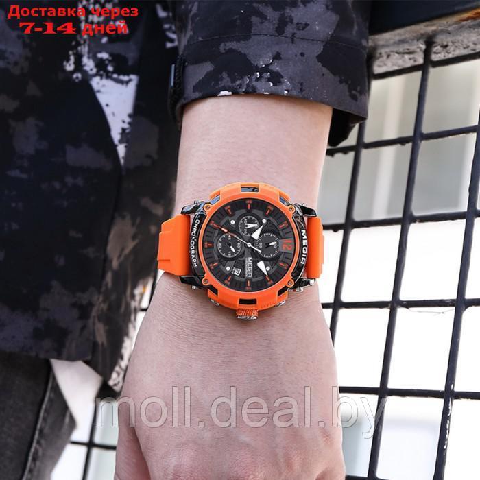 Часы наручные мужские, d-5.1 см, с хронографом, 3 АТМ, светящиеся, оранжевые - фото 3 - id-p222195247