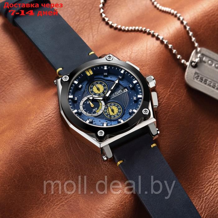 Часы наручные мужские, d-4.7 см, с хронографом, 3 АТМ, светящиеся, синие - фото 4 - id-p222195248