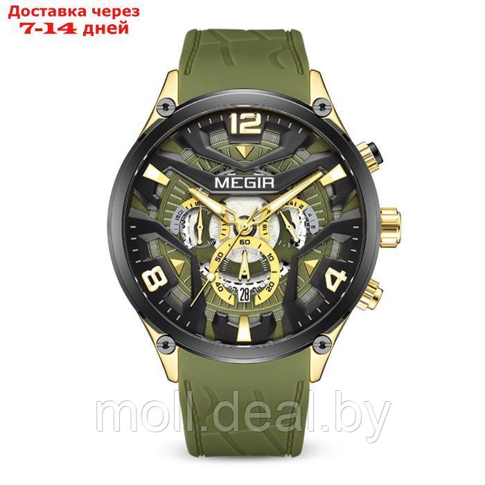 Часы наручные мужские, d-4.6 см, с хронографом, 3 АТМ, светящиеся, зеленые - фото 1 - id-p222195252