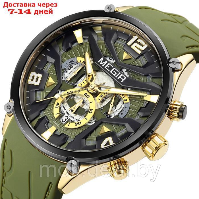 Часы наручные мужские, d-4.6 см, с хронографом, 3 АТМ, светящиеся, зеленые - фото 2 - id-p222195252