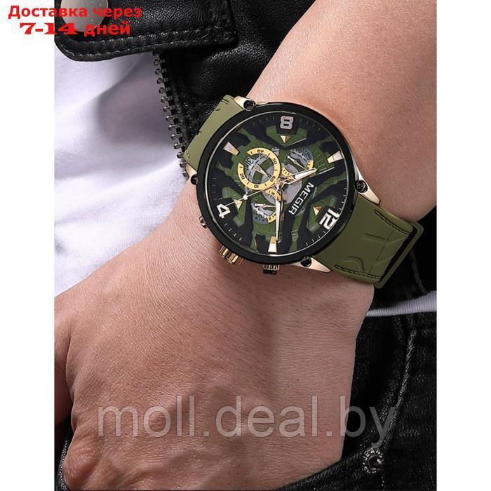 Часы наручные мужские, d-4.6 см, с хронографом, 3 АТМ, светящиеся, зеленые - фото 4 - id-p222195252