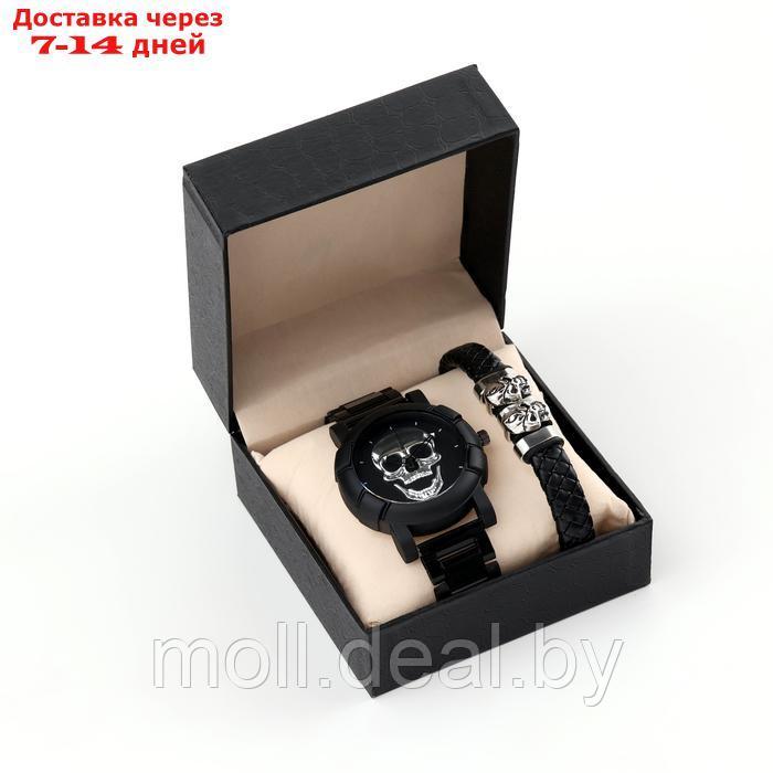 Мужской подарочный набор "Череп" 2 в 1: наручные часы, браслет - фото 1 - id-p222195271