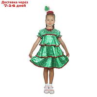 Карнавальный костюм "Ёлочка со снежинками", атлас, платье ярусами, ободок, р-р 28, рост 98-104 см