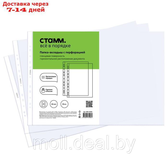 Папка-вкладыш с перфорацией (файл) СТАММ А3, 40мкм, глянцевая, горизонтальная 50 шт