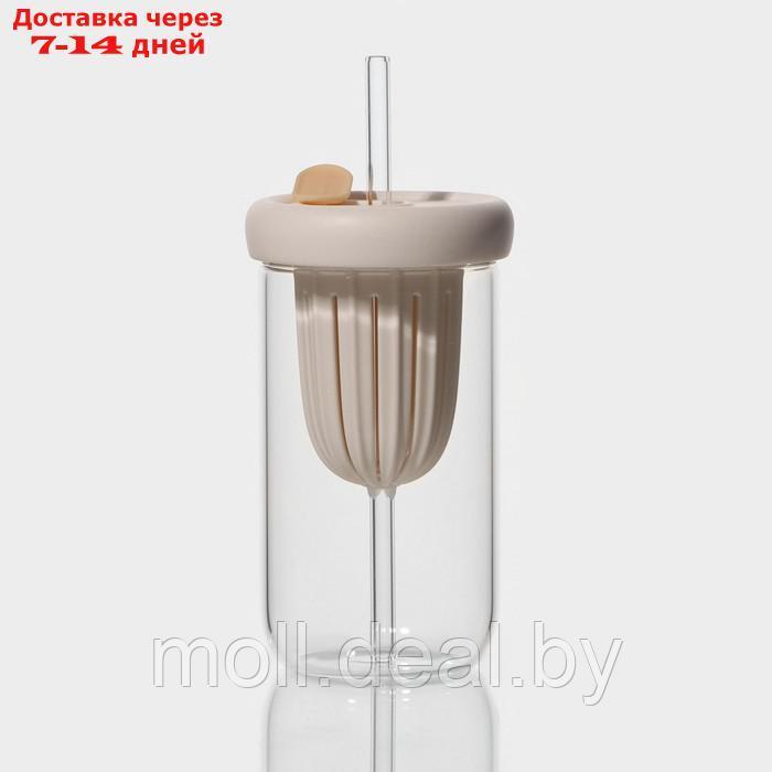 Стакан стеклянный с крышкой и трубочкой "Бьорн", 450 мл, цвет прозрачный, 9×15 см, цвет прозрачный - фото 1 - id-p222194353