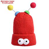 Карнавальная шапка "Глазастик" с рожками р-р 56-58, цвет красный