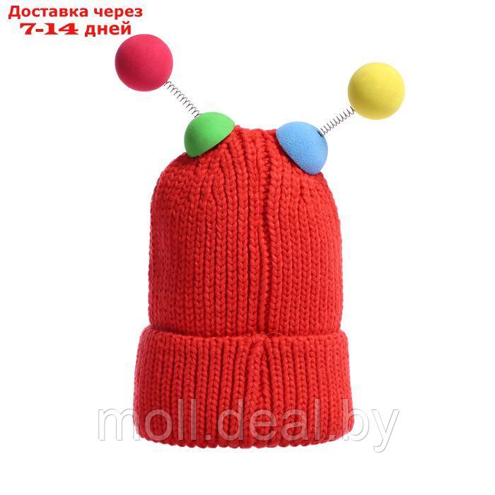 Карнавальная шапка "Глазастик" с рожками р-р 56-58, цвет красный - фото 3 - id-p222194386
