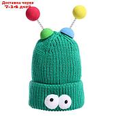 Карнавальная шапка "Глазастик" с рожками р-р 56-58, цвет зеленый
