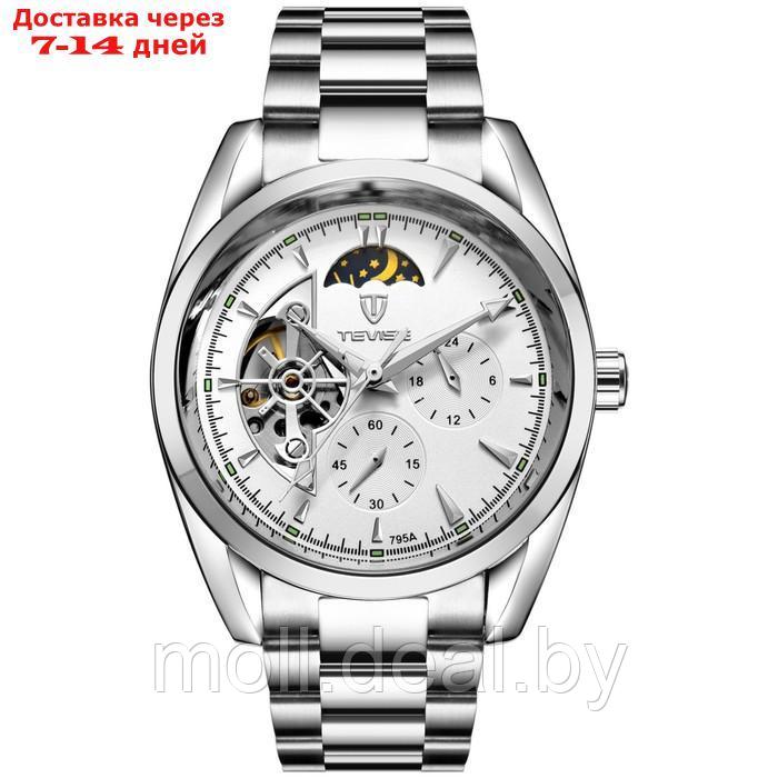 Часы наручные механические мужские, d-4.2 см, с хронографом, 3 АТМ, светящиеся, серебро - фото 1 - id-p222178939