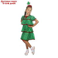 Карнавальный костюм "Ёлочка искристая", атлас, кокошник, платье ярусами, р-р 32, рост 122-128 см