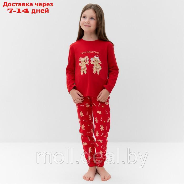 Пижама для девочки, цвет красный/печеньки, рост 104-110 см - фото 1 - id-p222171856